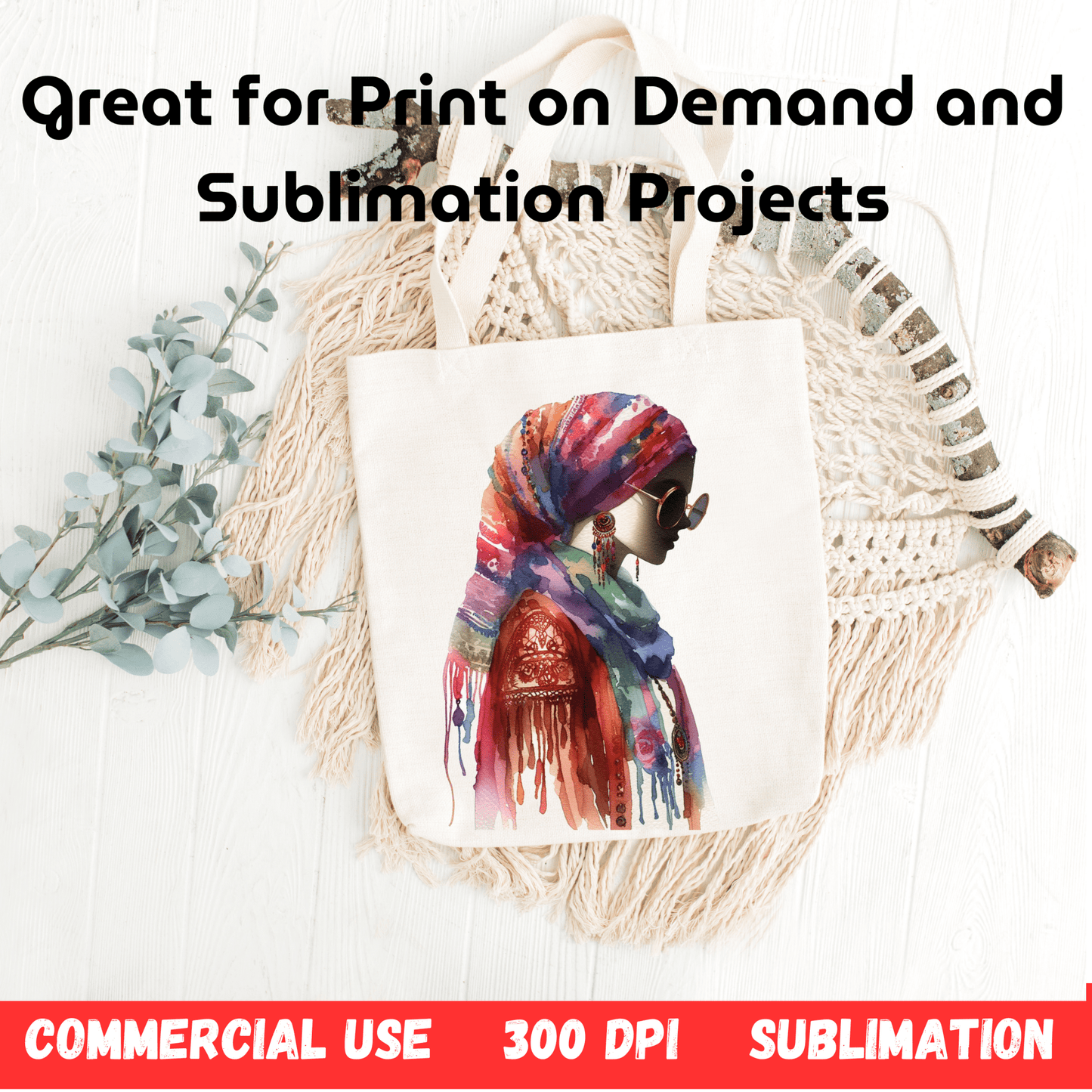 Bohemian - Inspired Digital Art Illustration: BOHO, Muslim, Feminine, Watercolor, Ethnic - UrthNart