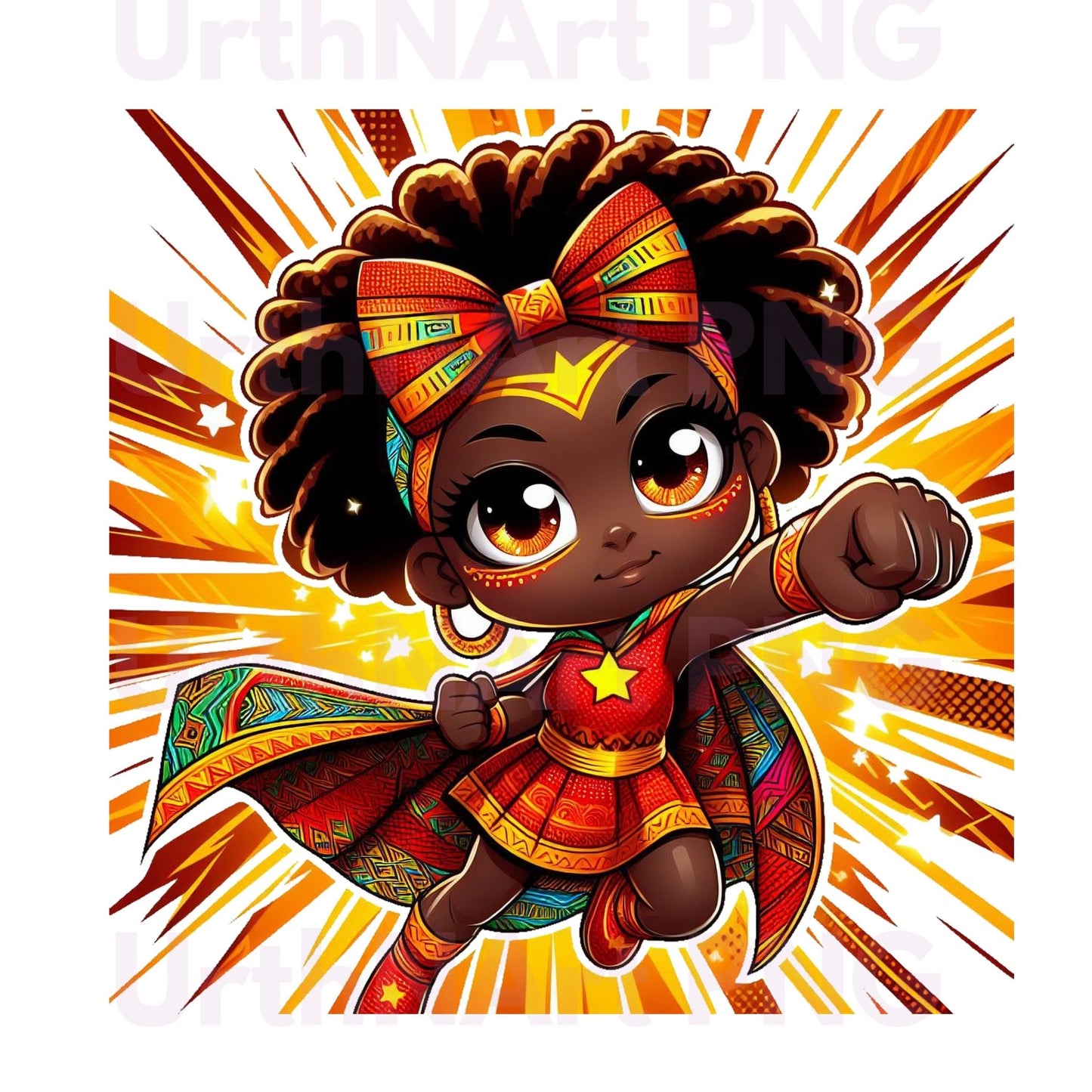 Clip Art Illustration – Child Superhero, Positive Images, African American Children, Black Kids - UrthNart