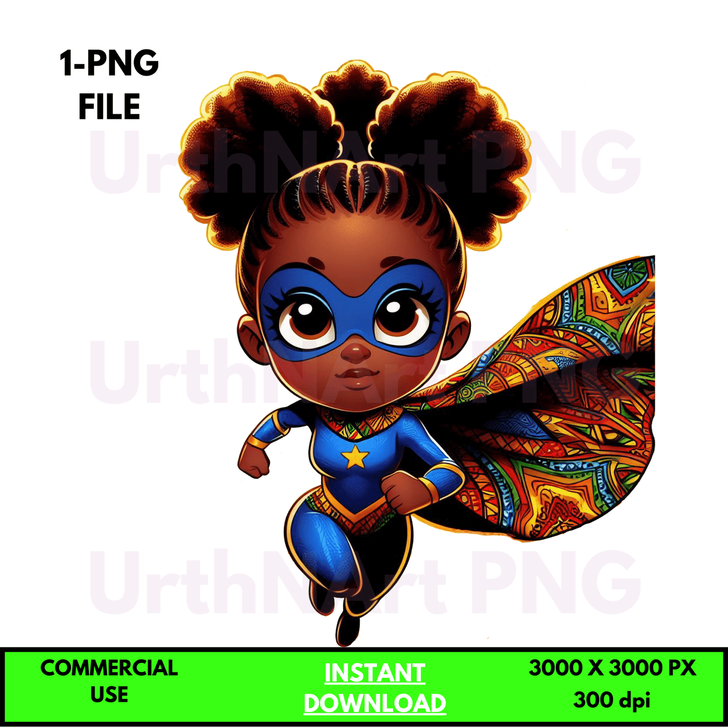 Clip Art Illustration – Child Superhero, Positive Images, Black Girl Magic, African American Children, Kids - UrthNart