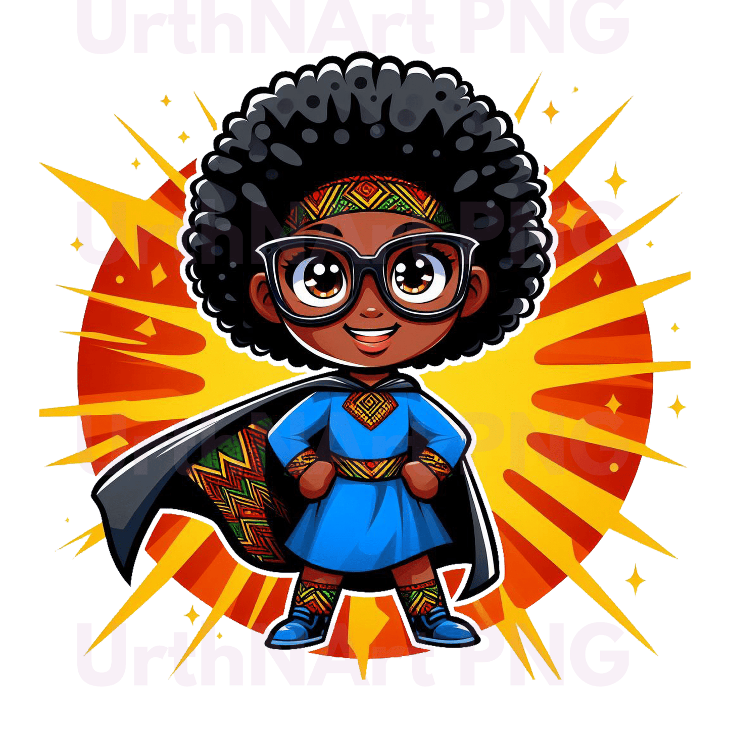 Clip Art Illustration – Child Superhero, Positive Images, Black Girl Magic, African American Children, Kids - UrthNart