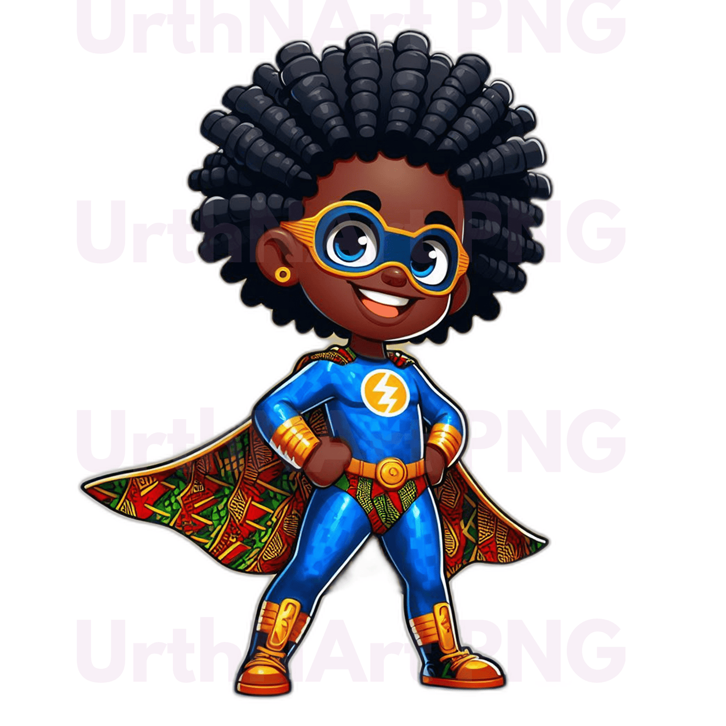 Clip Art Illustration – Child Superhero, Positive Images, Black Girl Magic, African American Children, Kids - UrthNart