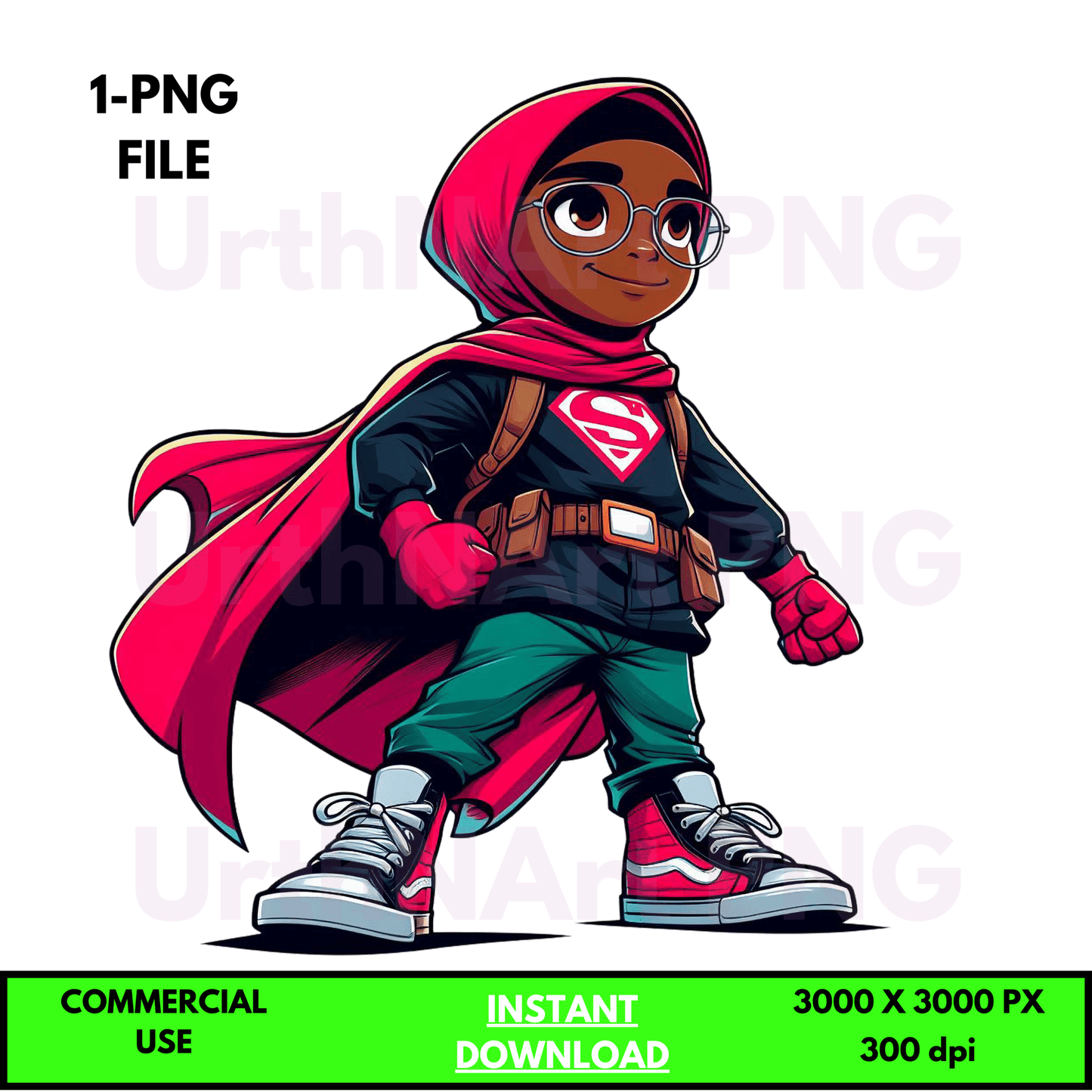 Clip Art Illustration – Child Superhero, Positive Images, Black Girl Magic, African American Children, Kids - UrthNart
