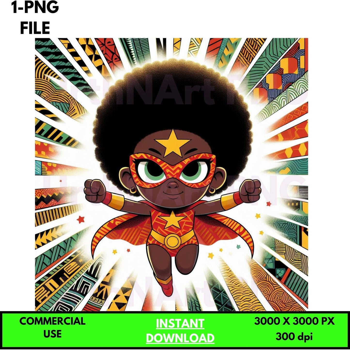 Clip Art Illustration – Child Superhero, Positive Images, Black Girl Magic, African American Children, Kids - UrthNart