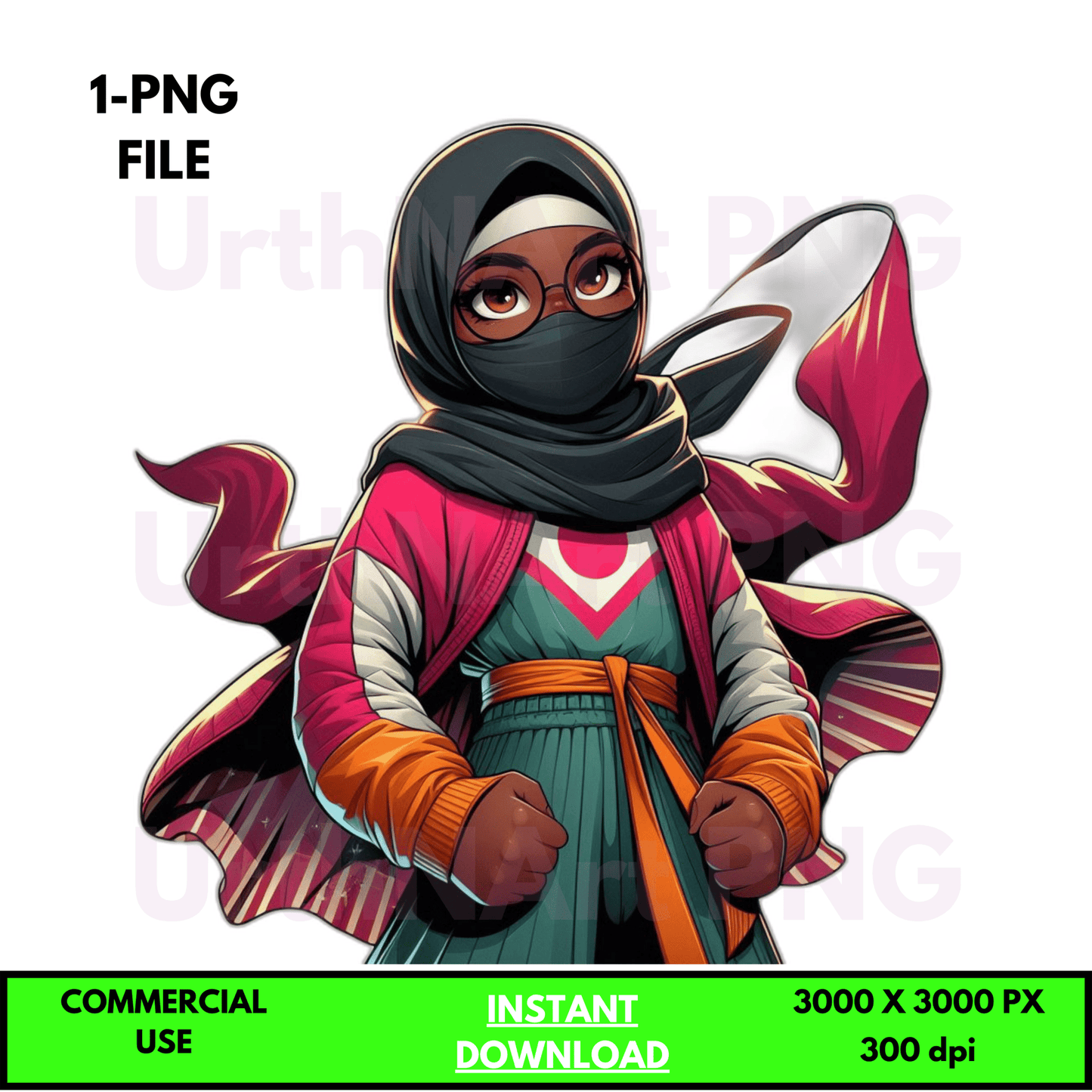 Clip Art Illustration – Child Superhero, Positive Images, Black Girl Magic, African American Children, Kids - UrthNart
