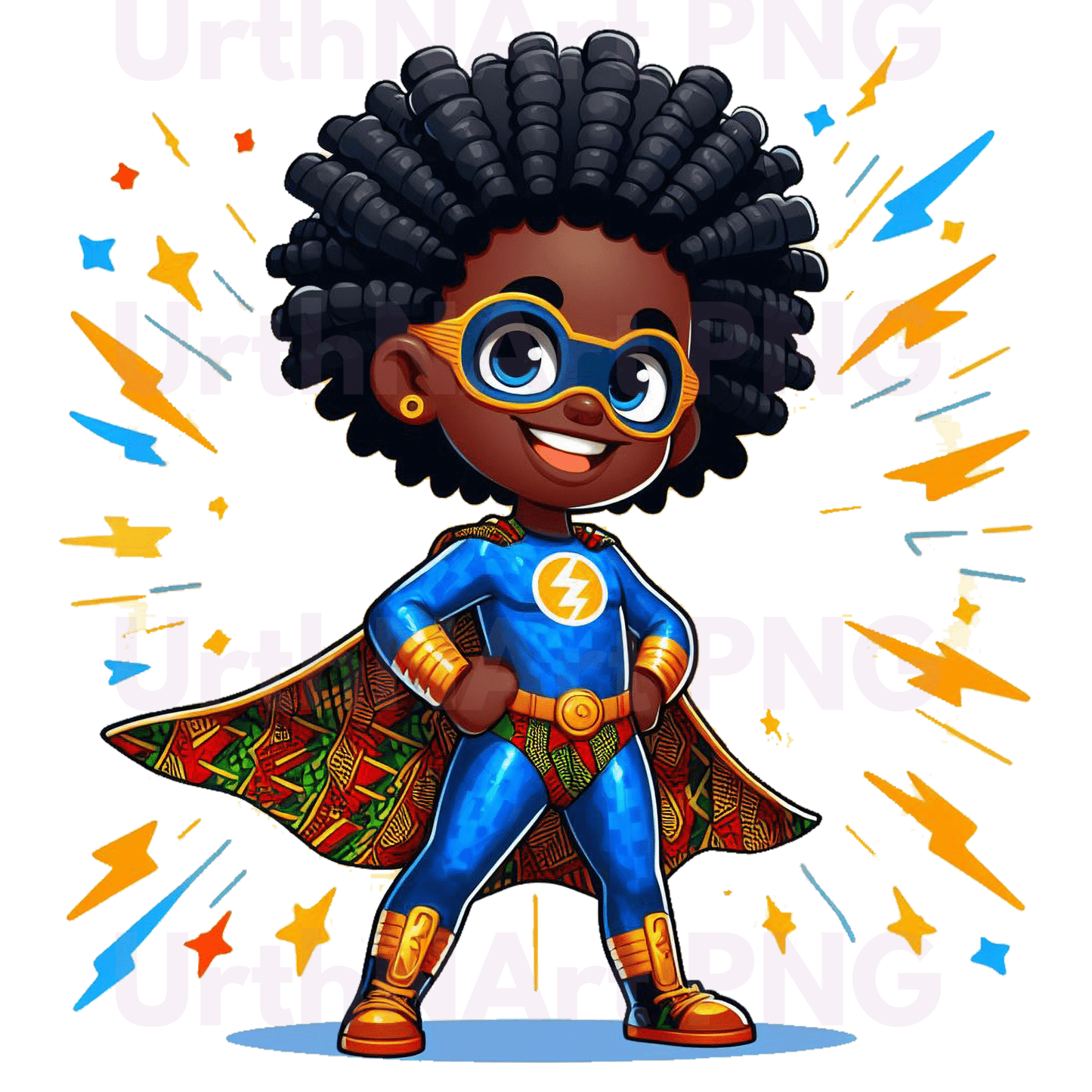 Clip Art Illustration – Child Superhero, Positive Images, Black Girl Magic, African American Children, Kids - UrthNart