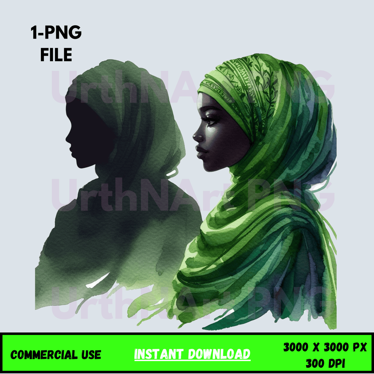 Digital Art Illustration: African, Prayer, Meditation, Feminine, Silhouette, Black, Muslim Woman - UrthNart
