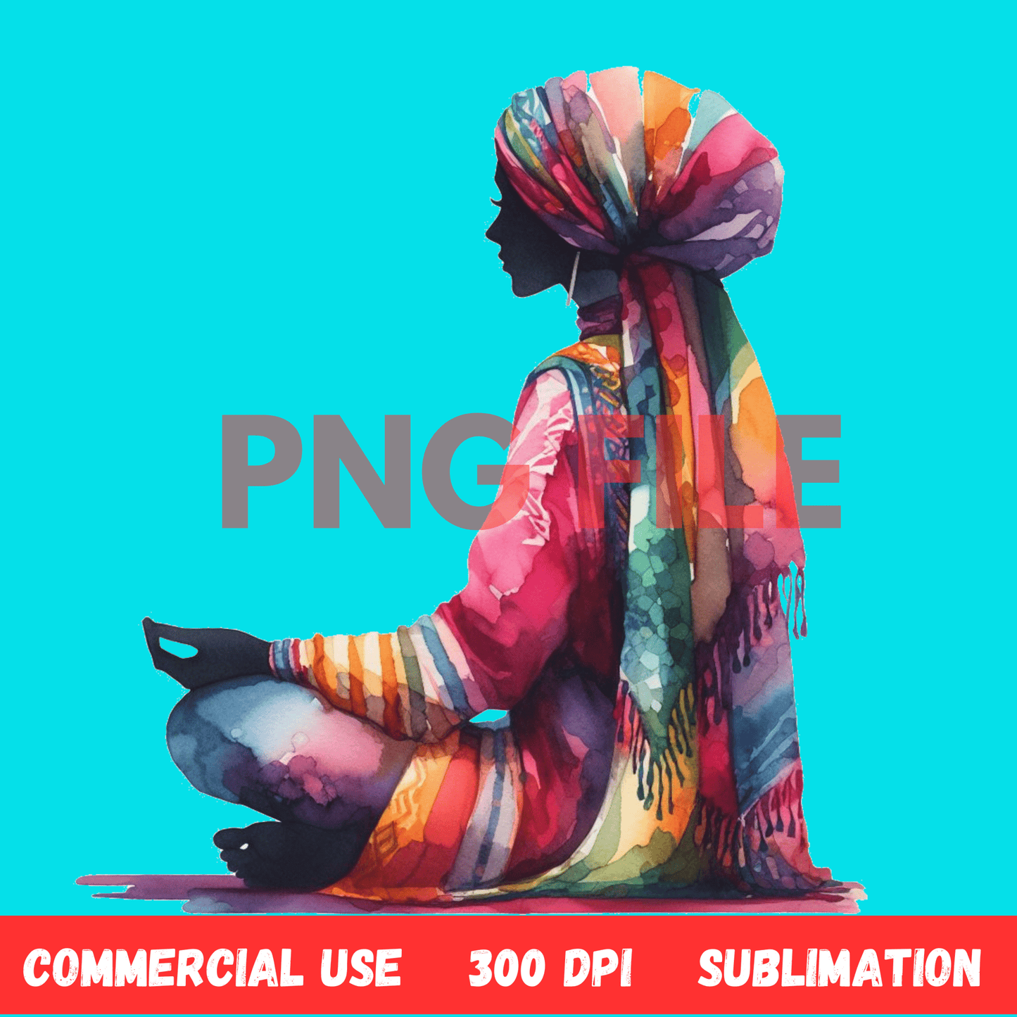 Digital Art Illustration: Afro, BOHO, Prayer, Meditation, Feminine, Silhouette, Black, Muslim Woman - UrthNart