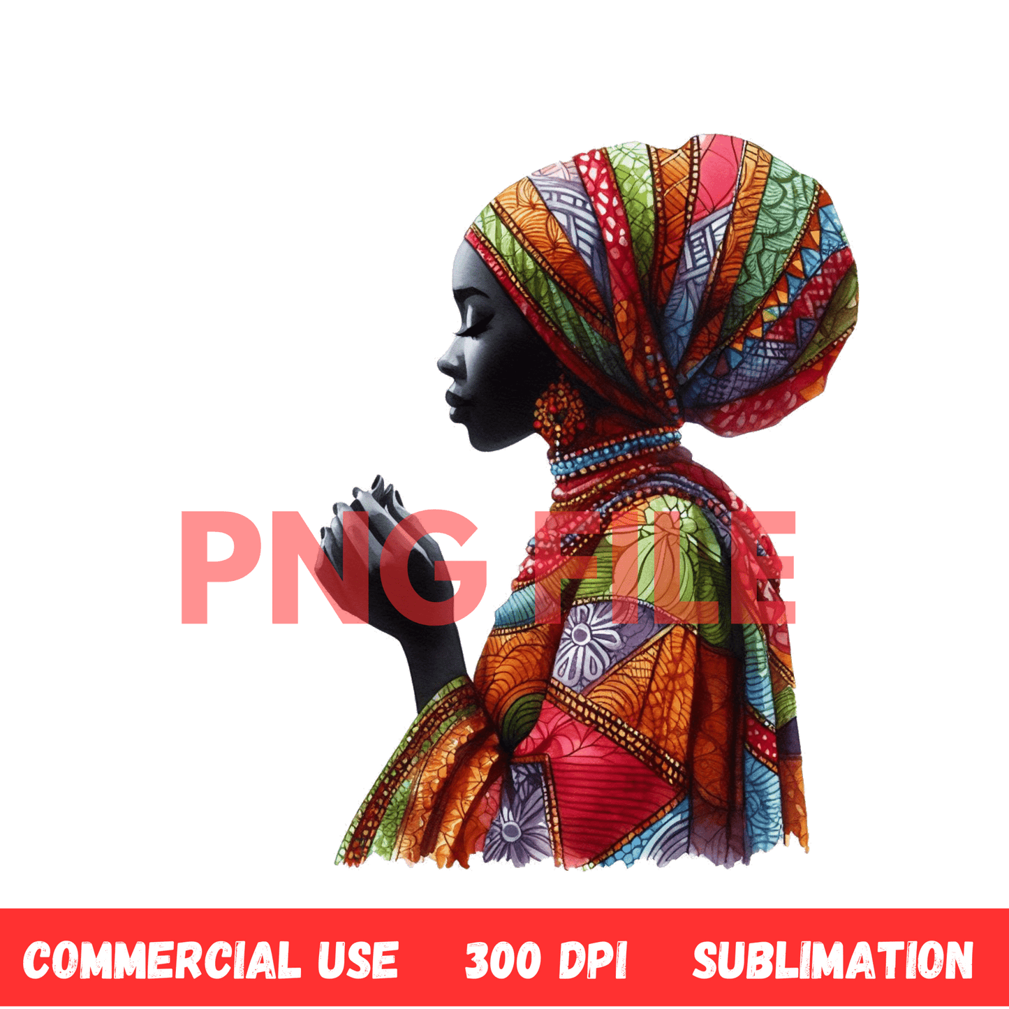 Digital Art Illustration: Afro, BOHO, Prayer, Meditation, Feminine, Silhouette, Black, Muslim Woman - UrthNart