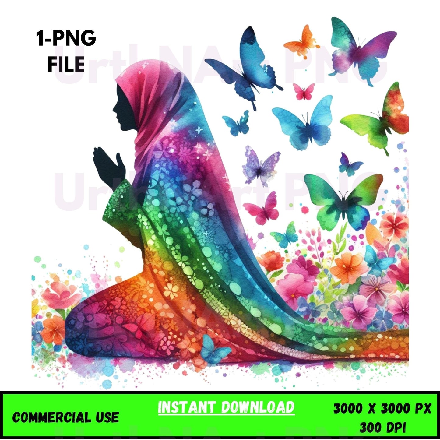 Digital Art Illustration – Muslim Woman and Butterfies PNG | The Beauty of Modesty Collection - UrthNart