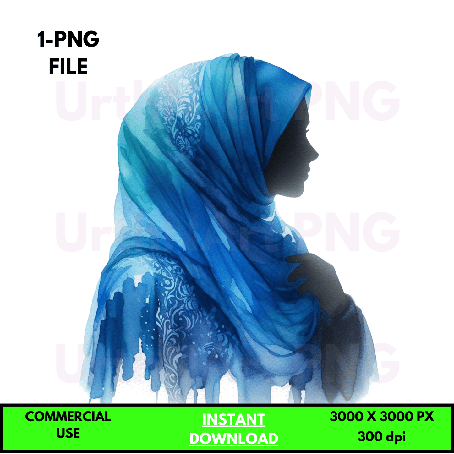Digital Art Illustration: Praying Woman, Watercolor, Modesty, Feminine, Silhouette, African, African - American, Muslim Woman - UrthNart