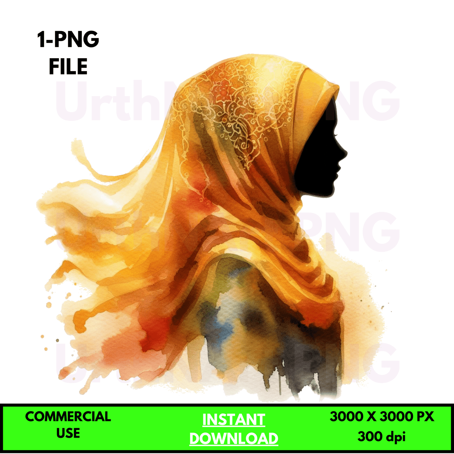 Digital Art Illustration: Praying Woman, Watercolor, Modesty, Feminine, Silhouette, African, African - American, Muslim Woman - UrthNart