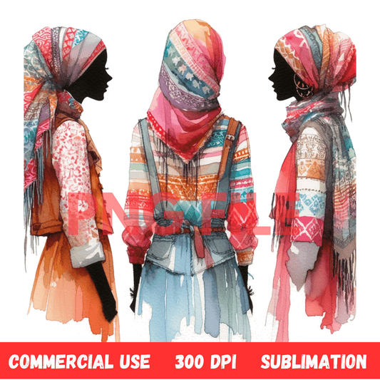 Afro, BOHO, Muslim, African, Feminine, Black Woman - Inspired Digital Art Illustration - UrthNart