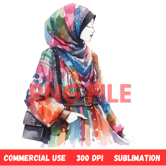 Bohemian - Inspired Digital Art Illustration: BOHO, Muslim, Feminine, Watercolor, Ethnic - UrthNart