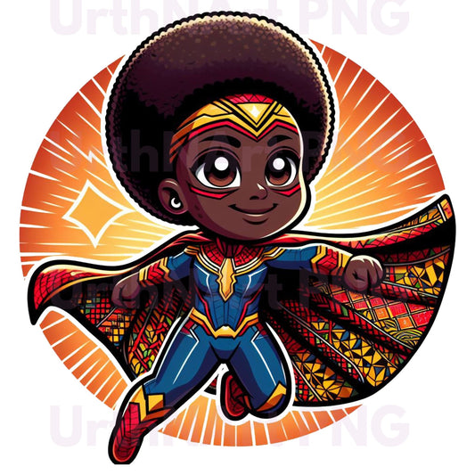 Clip Art Illustration – Child Superhero, Positive Images, African American Children, Black Kids - UrthNart