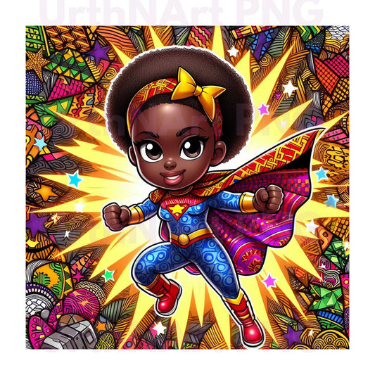 Clip Art Illustration – Child Superhero, Positive Images, African American Children, Black Kids - UrthNart