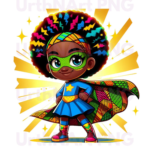 Clip Art Illustration – Child Superhero, Positive Images, African American Children, Black Kids - UrthNart