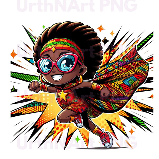 Clip Art Illustration – Child Superhero, Positive Images, African American Children, Black Kids - UrthNart
