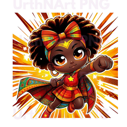 Clip Art Illustration – Child Superhero, Positive Images, African American Children, Black Kids - UrthNart