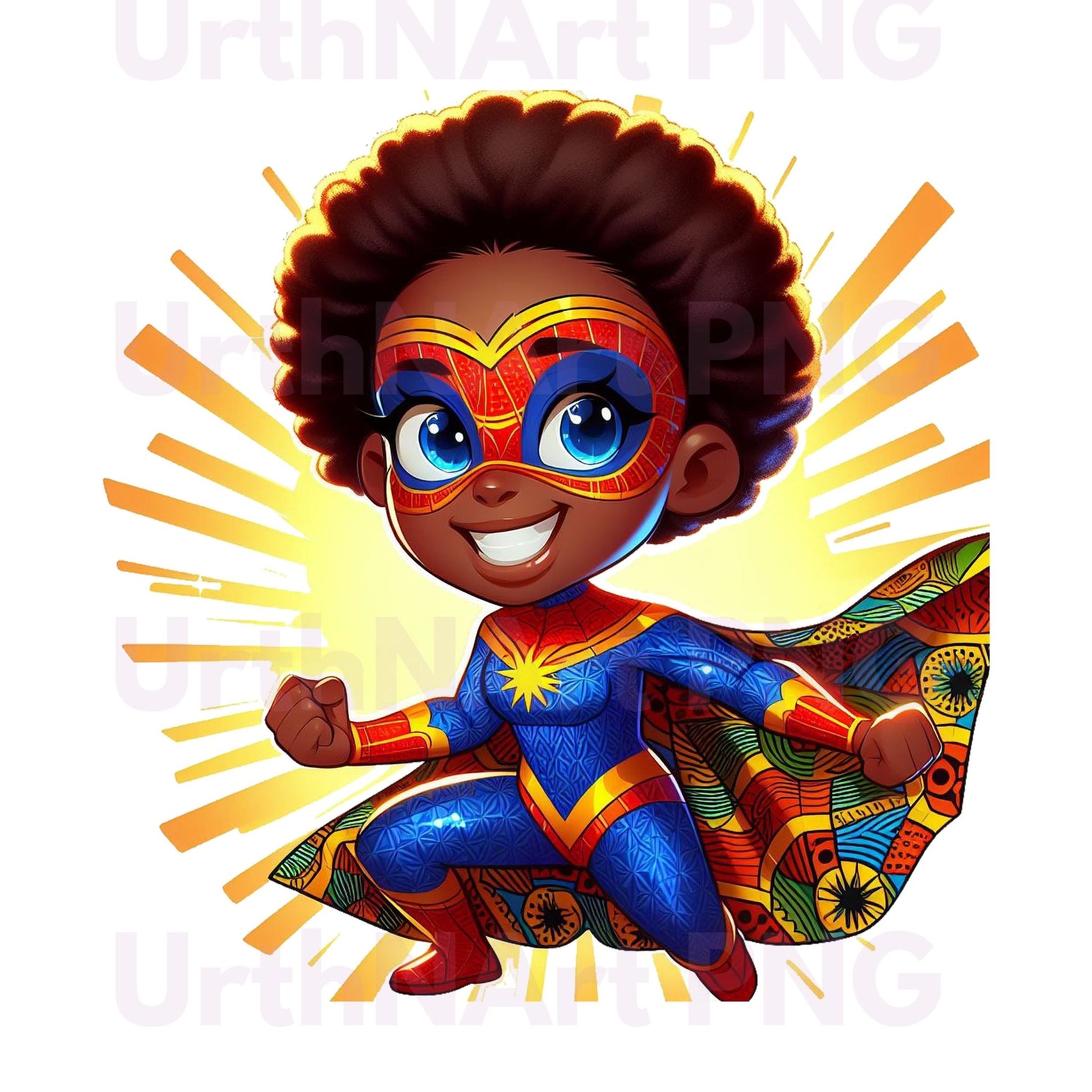 Clip Art Illustration – Child Superhero, Positive Images, African American Children, Kids - UrthNart