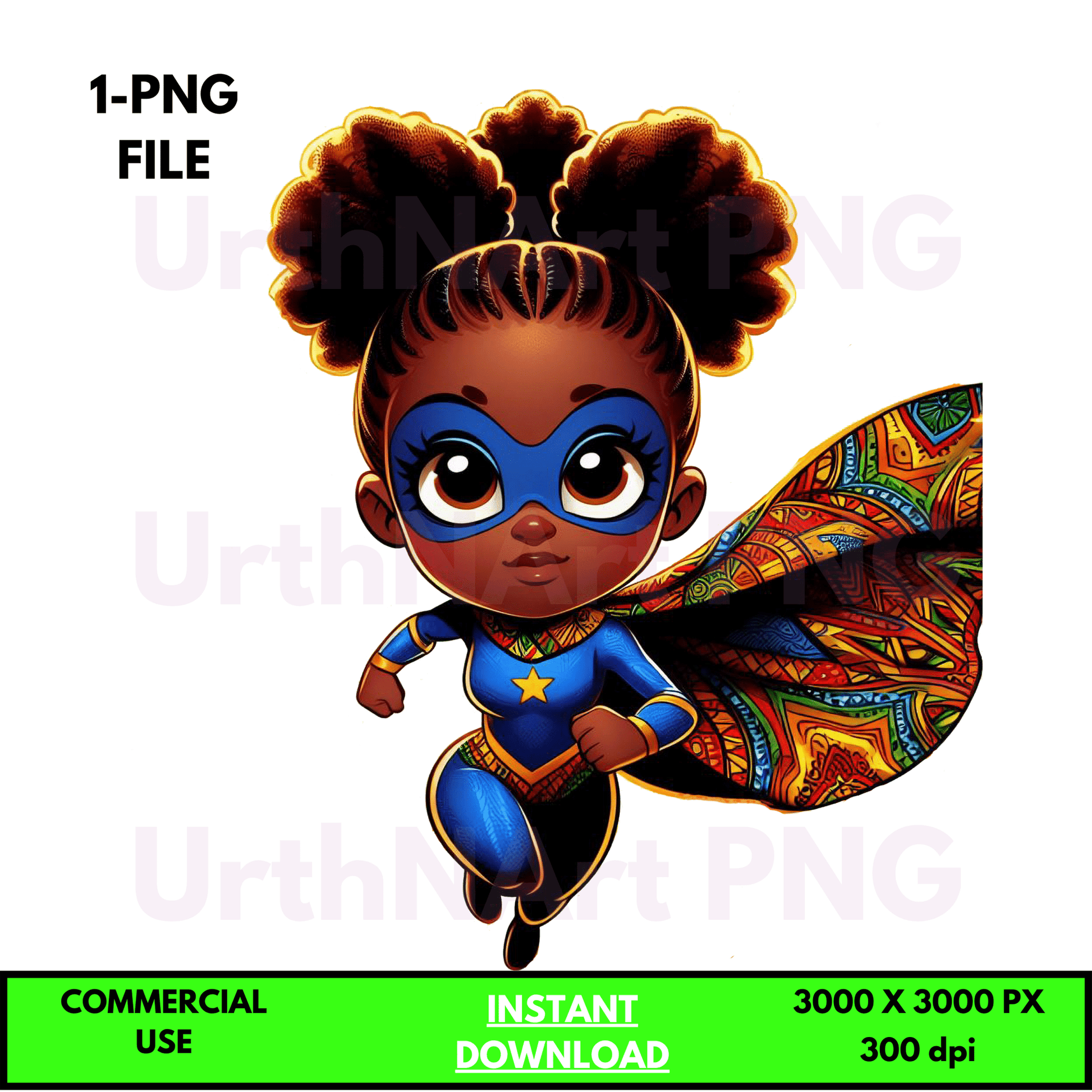 Clip Art Illustration – Child Superhero, Positive Images, Black Girl Magic, African American Children, Kids - UrthNart