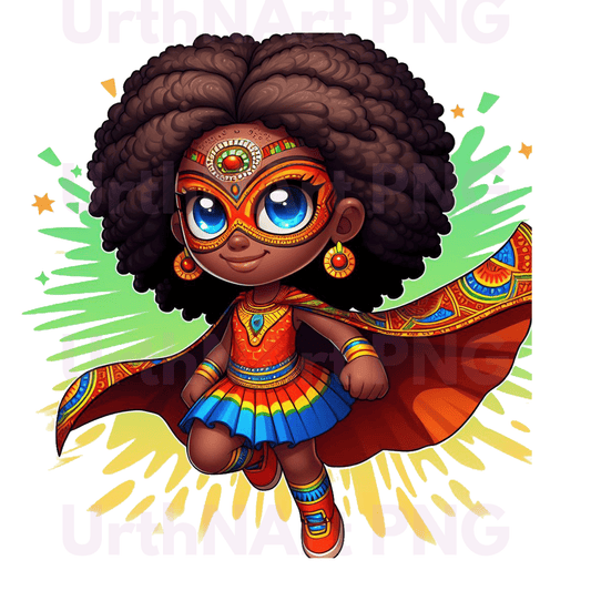 Clip Art Illustration – Child Superhero, Positive Images, Black Girl Magic, African American Children, Kids - UrthNart
