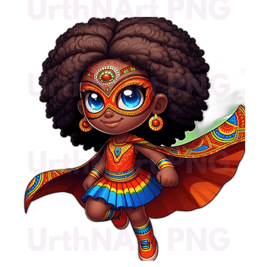 Clip Art Illustration – Child Superhero, Positive Images, Black Girl Magic, African American Children, Kids - UrthNart