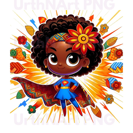 Clip Art Illustration – Child Superhero, Positive Images, Black Girl Magic, African American Children, Kids - UrthNart