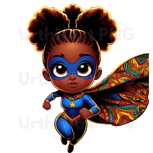 Clip Art Illustration – Child Superhero, Positive Images, Black Girl Magic, African American Children, Kids - UrthNart