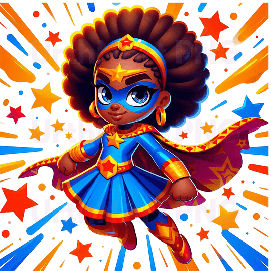 Clip Art Illustration – Child Superhero, Positive Images, Black Girl Magic, African American Children, Kids - UrthNart