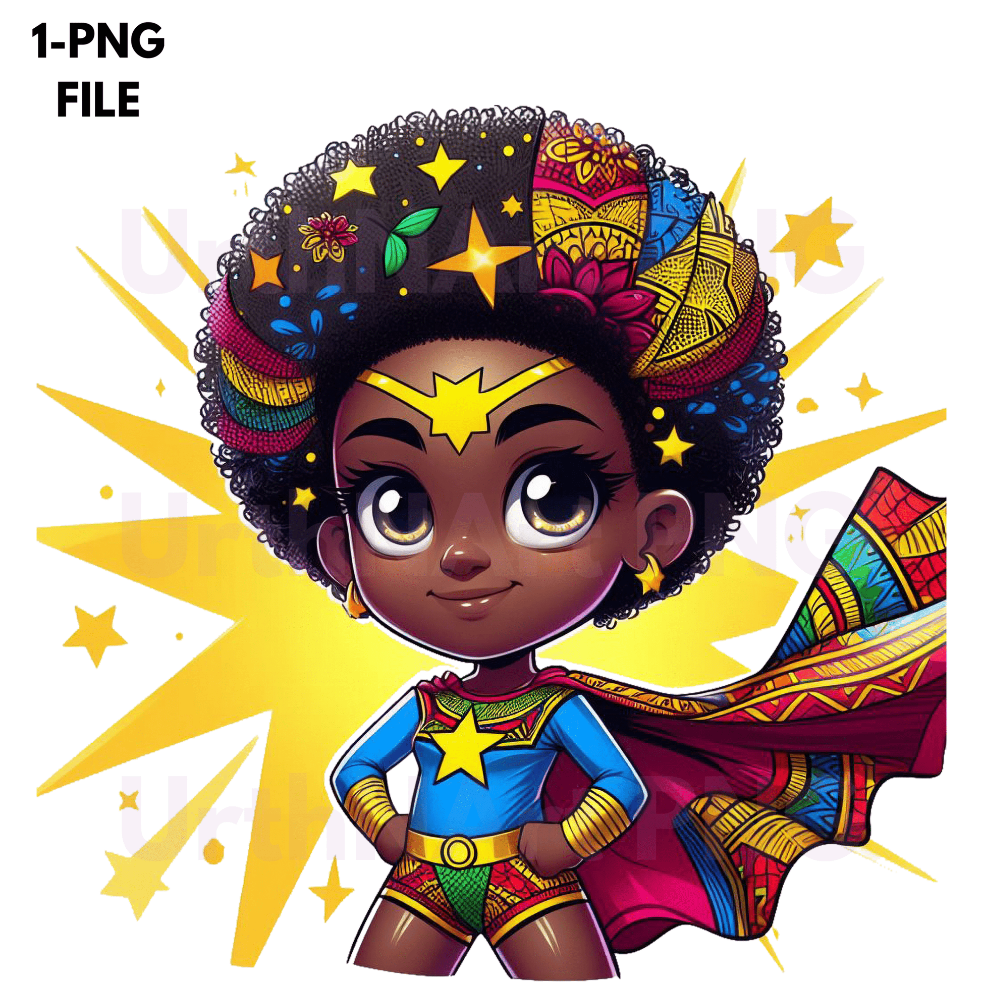 Clip Art Illustration – Child Superhero, Positive Images, Black Girl Magic, African American Children, Kids - UrthNart