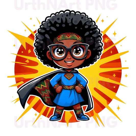 Clip Art Illustration – Child Superhero, Positive Images, Black Girl Magic, African American Children, Kids - UrthNart