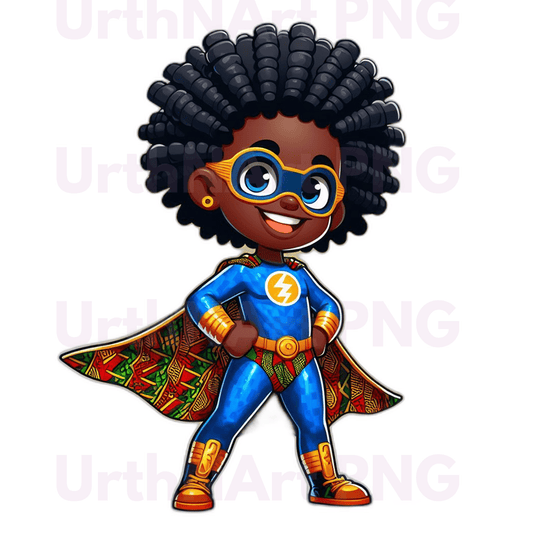 Clip Art Illustration – Child Superhero, Positive Images, Black Girl Magic, African American Children, Kids - UrthNart