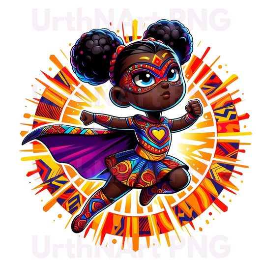 Clip Art Illustration – Child Superhero, Positive Images, Black Girl Magic, African American Children, Kids - UrthNart