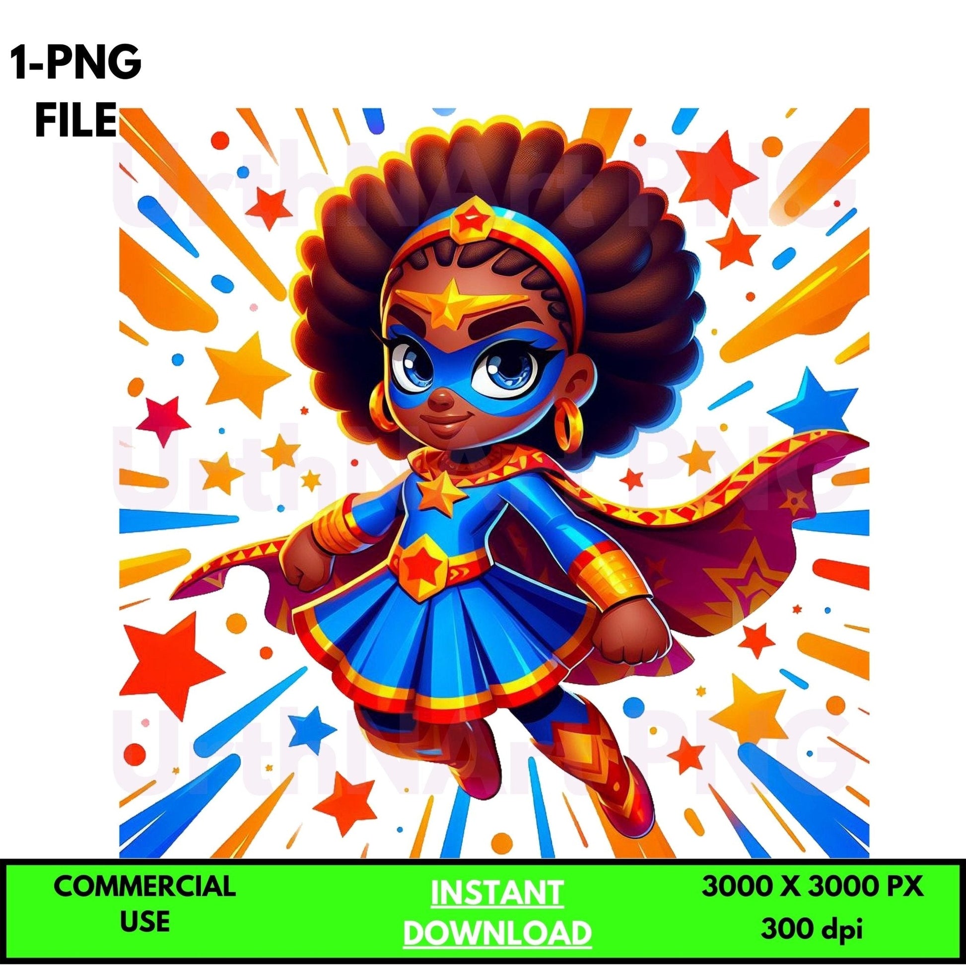 Clip Art Illustration – Child Superhero, Positive Images, Black Girl Magic, African American Children, Kids - UrthNart