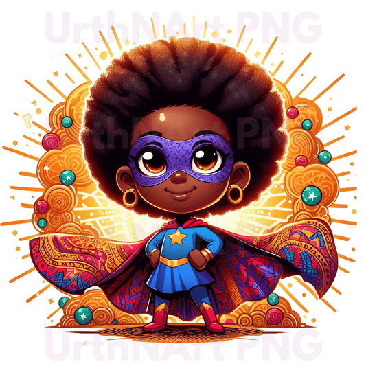 Clip Art Illustration – Child Superhero, Positive Images, Black Girl Magic, African American Children, Kids - UrthNart