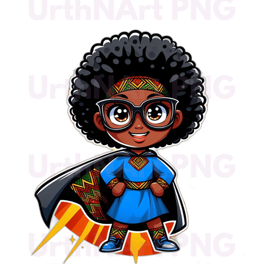 Clip Art Illustration – Child Superhero, Positive Images, Black Girl Magic, African American Children, Kids - UrthNart