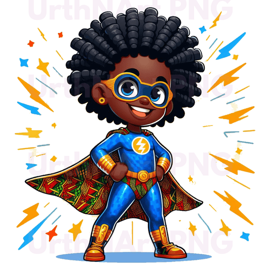 Clip Art Illustration – Child Superhero, Positive Images, Black Girl Magic, African American Children, Kids - UrthNart