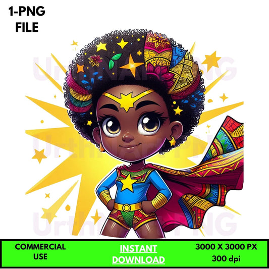 Clip Art Illustration – Child Superhero, Positive Images, Black Girl Magic, African American Children, Kids - UrthNart