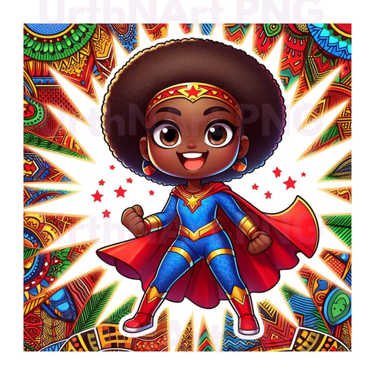 Clip Art Illustration – Child Superhero, Positive Images, Black Girl Magic, African American Children, Kids - UrthNart