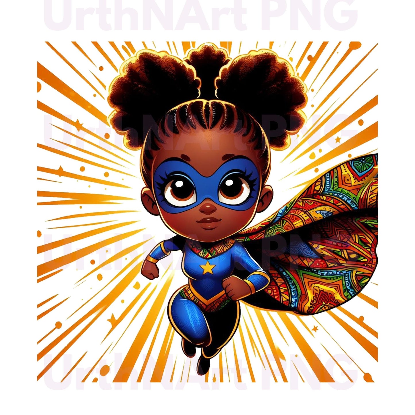 Clip Art Illustration – Child Superhero, Positive Images, Black Girl Magic, African American Children, Kids - UrthNart