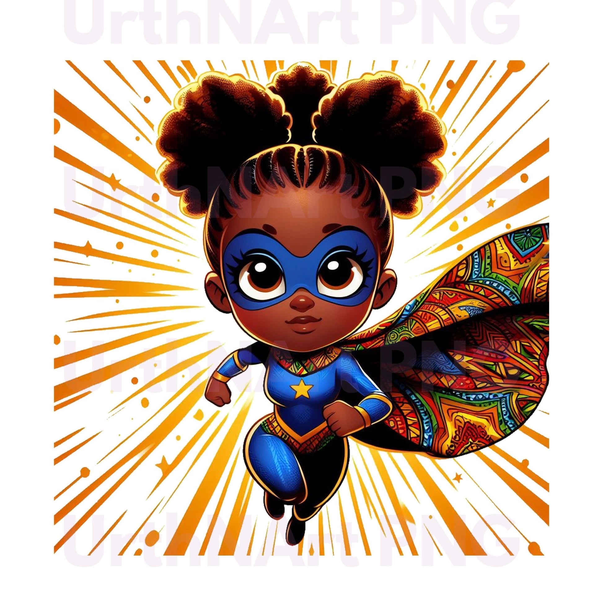 Clip Art Illustration – Child Superhero, Positive Images, Black Girl Magic, African American Children, Kids - UrthNart