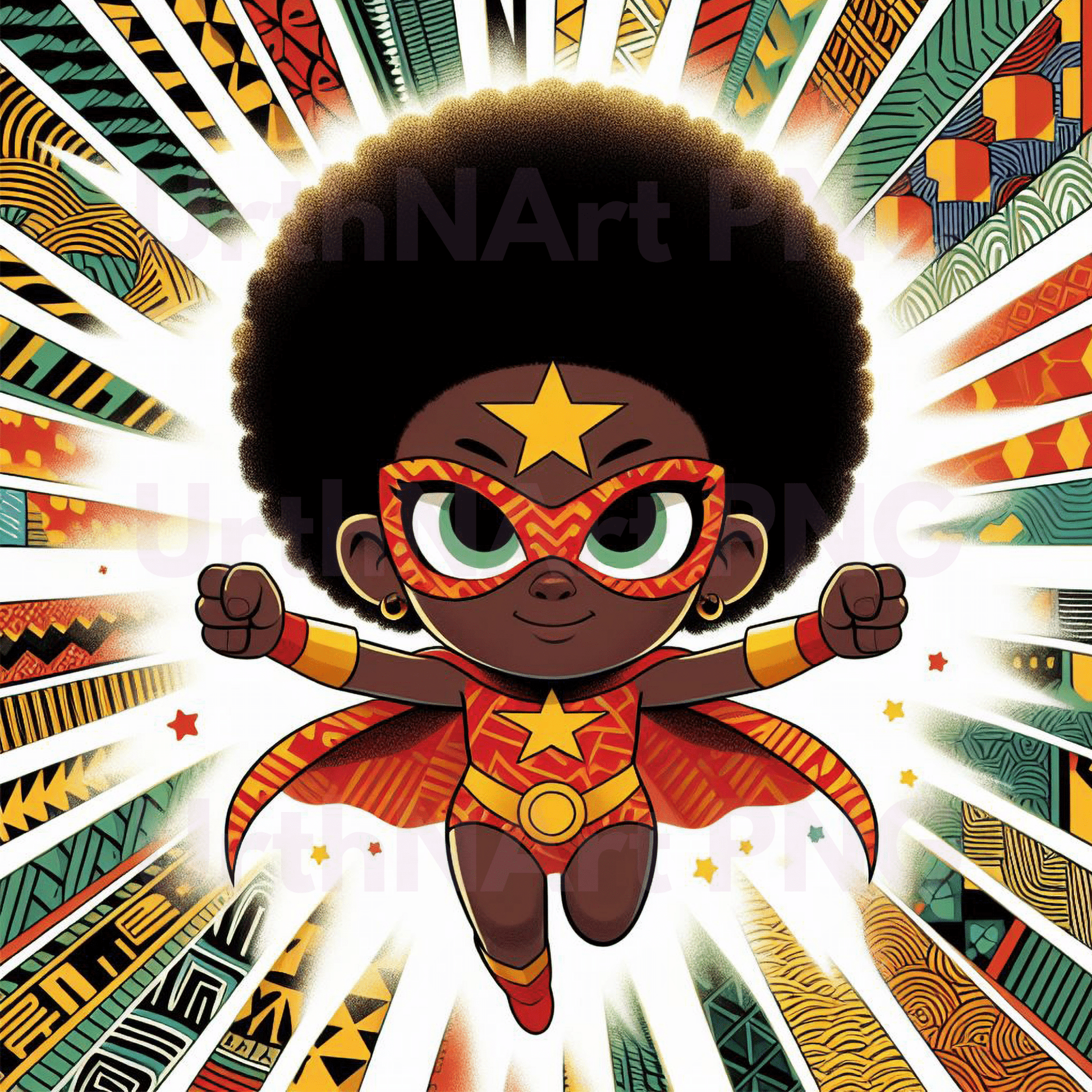 Clip Art Illustration – Child Superhero, Positive Images, Black Girl Magic, African American Children, Kids - UrthNart