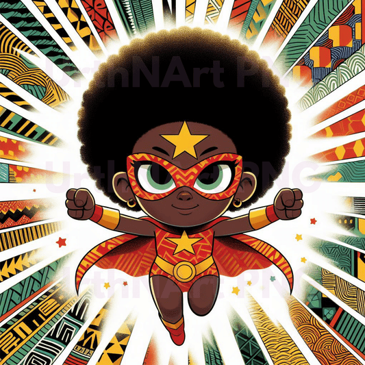 Clip Art Illustration – Child Superhero, Positive Images, Black Girl Magic, African American Children, Kids - UrthNart