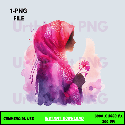 Digital Art Illustration: African, Watercolor, Modesty, Feminine, Silhouette, Black, Muslim Women - UrthNart