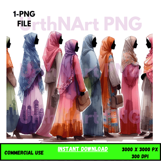 Digital Art Illustration: African, Watercolor, Modesty, Feminine, Silhouette, Black, Muslim Womenn - UrthNart