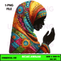 Digital Art Illustration: Afro, BOHO, Prayer, Meditation, Feminine, Silhouette, Black, Muslim Woman - UrthNart