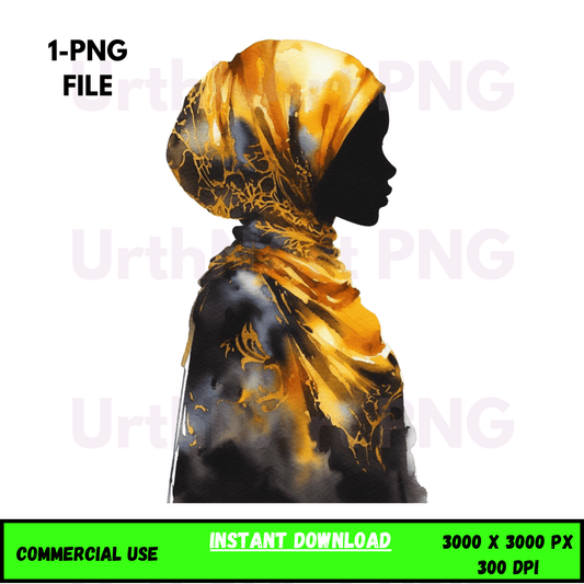 Digital Art Illustration: Afro, BOHO, Prayer, Meditation, Feminine, Silhouette, Black, Muslim Woman - UrthNart
