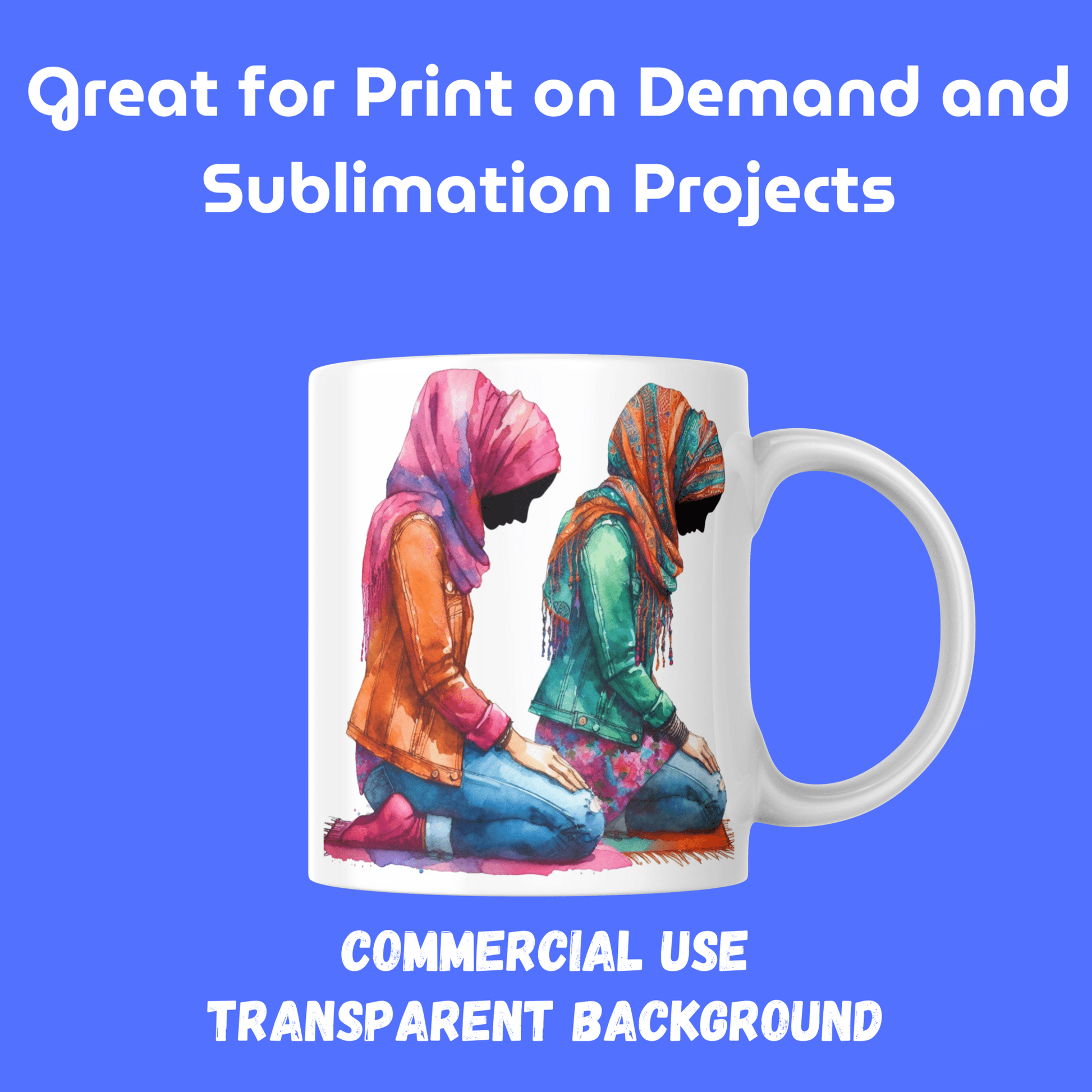 Digital Art Illustration: Afro, BOHO, Prayer, Meditation, Feminine, Silhouette, Black, Muslim Woman - UrthNart