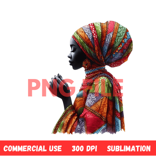 Digital Art Illustration: Afro, BOHO, Prayer, Meditation, Feminine, Silhouette, Black, Muslim Woman - UrthNart