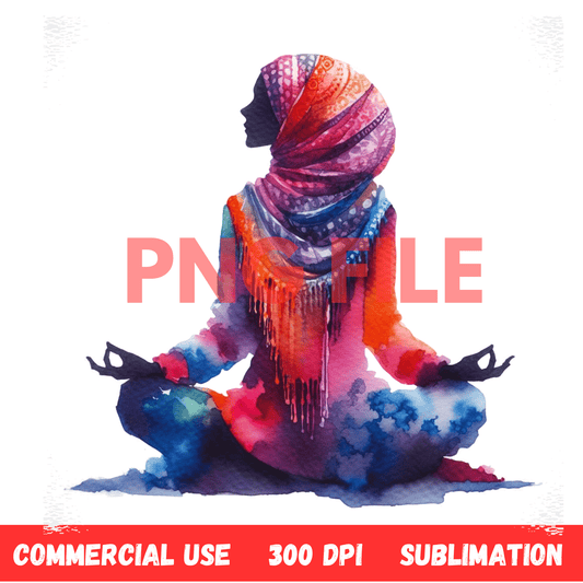 Digital Art Illustration: Afro, BOHO, Prayer, Meditation, Feminine, Silhouette, Black, Muslim Woman - UrthNart